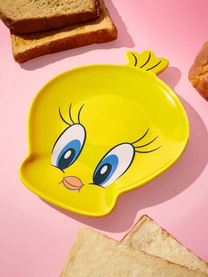 LOONEY TUNES X SHEIN 1 Đĩa gốm mini hình hoạt hình, phù hợp cho món tráng miệng, trái cây, khẩu phần ăn nhỏ, cũng có thể dùng làm đồ lưu trữ tại nhà, lưu trữ chìa khóa, trang sức, v.v., phù hợp cho lò vi sóng và máy rửa bát, phù hợp cho sử dụng tại nhà, Tweety