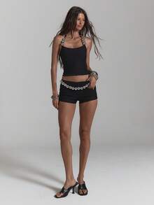 MUSERA Halterneck Beaded Longline Woven Top Sexy Summer Spring Rave Festival Holiday Vacation Party Going Out Serpent - Black - View 3