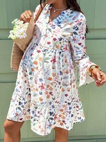 SHEIN Đầm bầu in hoa kiểu dáng thường ngày - trắng - Xem 3