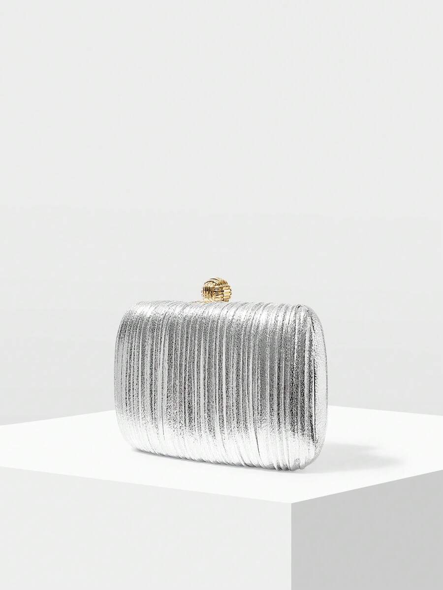 MOTF PREMIUM WOMEN'S SILVERY PLEATED EVENING CLUTCHTREADY BRIDE BAG, PERFECT FOR PARTY,WEDDING, PROM,DINNER/BANQUET, MATCHING WITH WEDDING DRESS, FORMAL DRESSES, PROM DRESS, BIRTHDAY DRESS, PARTY DRESS, VALENTINES - silver gray - View 2