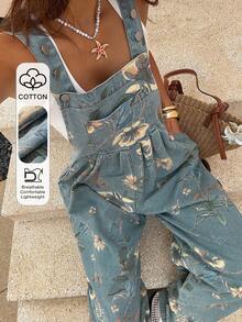 Dazy-Less Mono vaquero de verano para mujer con cuello cuadrado, sin mangas, con pliegues y bolsillos - Azul - Ver 1