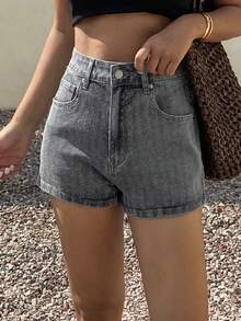 DAZY 棉质蓝色波点装饰休闲度假女式牛仔短裤 Y2K 夏季 - 藍色 - 查看 3