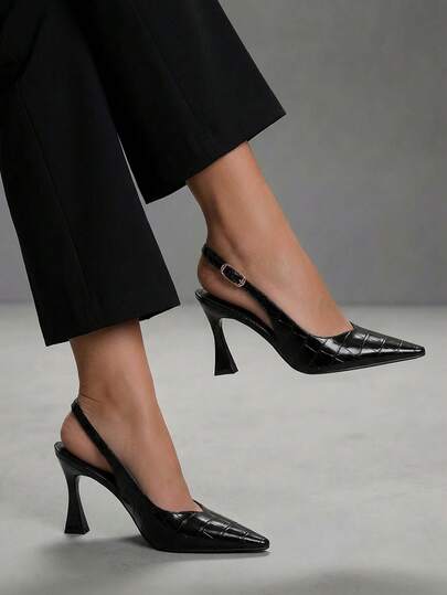 CUCCOO BIZCHIC Women's Shoes Retro Black Embossed Buckle Stiletto Sandals, Daily Versatile Models
