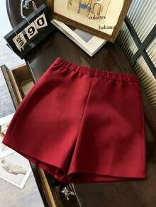 EMERY ROSE Plus Size Women Solid Color Casual Versatile Skort - Burgundy - View 2