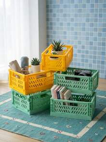 Joivida 1Pc Macron Colors Plastic Foldable Storage Basket Perfect For Storge And Daily Use Easy Assembly Can Be Used In Kitchen Bathroom Office Living Room Classroom Domitries - Multicolor - View 5