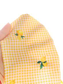 SHEIN Elladie kids 两件套女童休闲通勤甜美柠檬格纹印花无袖上衣搭配刺绣牛仔短裤，亮丽配色，适合春夏穿着 - 黃色 - 查看 5