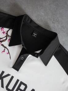PAVTROS Men's Letter Print Short Sleeve Casual Polo Shirt - Black and White - View 6