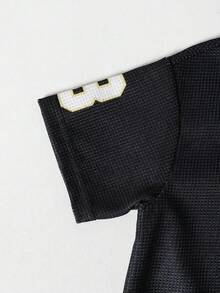 SHEIN 男童印花Polo衫+配套短裤两件套，百搭舒适，适合日常穿着、户外活动、旅行、上学、春夏穿着。 - 黑色 - 查看 6