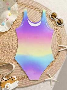 Colorful Capybara Printed Cute Style Young Girls One-Piece Swimsuit, Suitable For Summer Beach, Vacation, Swimming Pool, Party - Multicolor - View 2