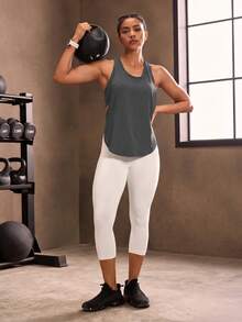 Powerista Women's Solid Color Casual Versatile Daily Wear Sports T-Shirt - Grey - View 6