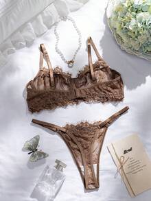 Divavoom 2 pezzi/Set Lingerie in pizzo rosso rosa, matura e sensuale - Caffè Marrone - Visualizzare 2
