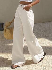 Dazy Tall Women's Regular Waist Loose Straight Leg Casual Vacation Style Jeans, Tall Women - White - View 2