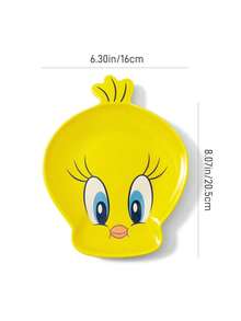 LOONEY TUNES X SHEIN 1 Đĩa gốm mini hình hoạt hình, phù hợp cho món tráng miệng, trái cây, khẩu phần ăn nhỏ, cũng có thể dùng làm đồ lưu trữ tại nhà, lưu trữ chìa khóa, trang sức, v.v., phù hợp cho lò vi sóng và máy rửa bát, phù hợp cho sử dụng tại nhà, Tweety - Màu vàng - Xem 7