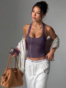 Slayform Soutien-gorge de sport sans couture pour femmes, brassière de fitness sans fil, débardeur de sport, sous-vêtement de course - Mauve - Voir 2