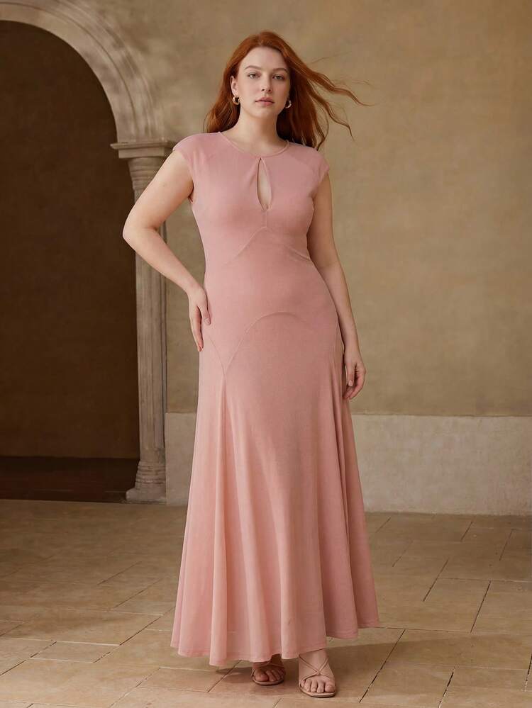 PLUS SIZE WOMEN'S SPRING/SUMMER ELASTIC KNIT STRUCTURED DESIGN FITTED ELEGANT DRESS