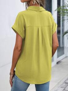 EMERY ROSE Women's Solid Color Single-Breasted Casual Versatile Daily Wear Shirt - Lime Green - View 2