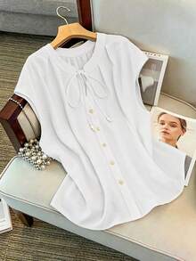 GlowEve CURVE Camiseta sin mangas de mujer talla grande, elegante, de unicolor, con cuello redondo, contraste de color y cordón ajustable - Blanco - Ver 5