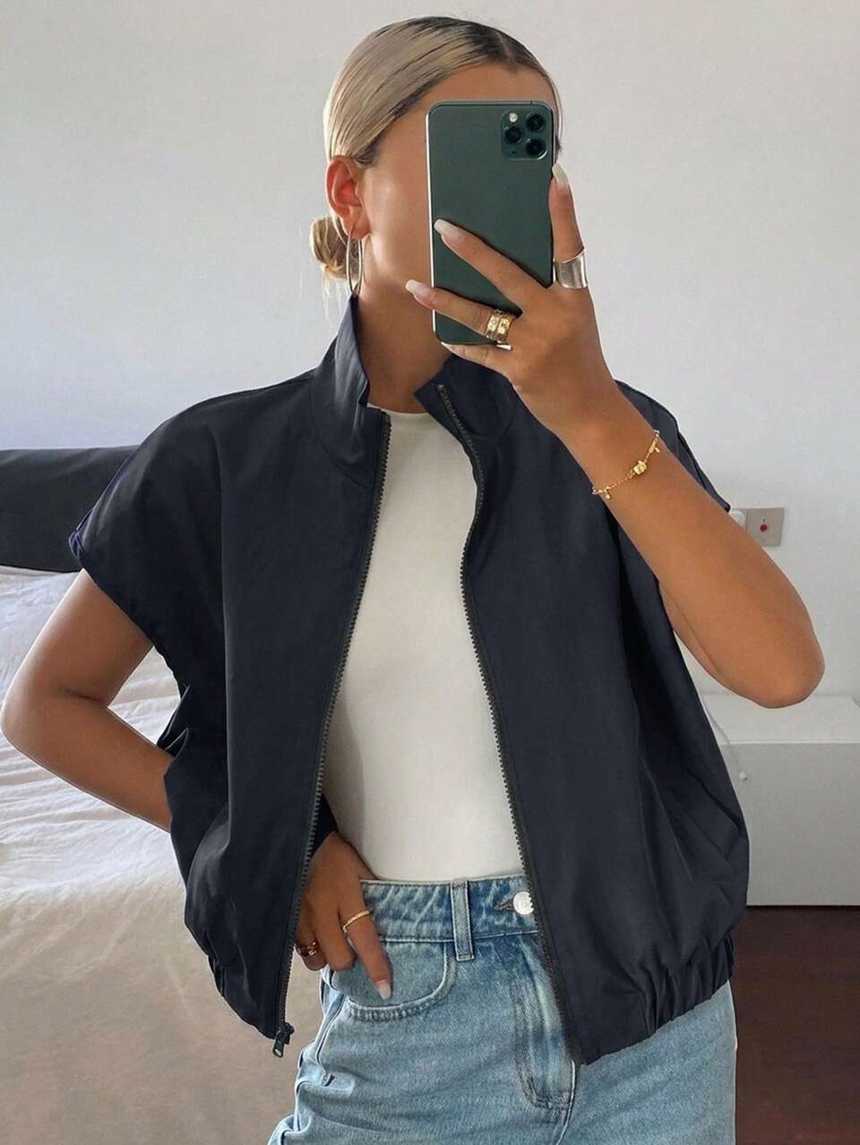 Women's Turndown Collar Sleeveless Short Street Casual Vest-Style Thin Jacket