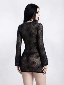ROMWE Goth Đầm chiffon in hình nhện dành cho nữ, thích hợp mặc hàng ngày hoặc đi nghỉ mát. - màu đen - Xem 2