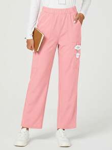 TaskEZ Pantalones de pijama de unicolor y transpirables con bolsillo - Rosa - Ver 1