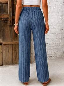SHEIN Frenchy Quần nữ kiểu dáng tối giản, chất liệu giả denim màu xanh dương phối sọc trắng, thích hợp cho kỳ nghỉ xuân/hè. - Nhiều màu - Xem 2
