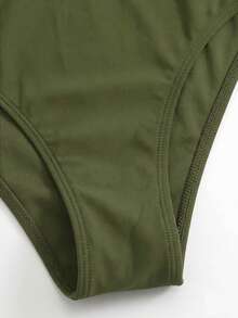 Swim Lushoire Mature Solid Color Cutout Ruffle One-Piece Swimsuit - Army Green - View 8