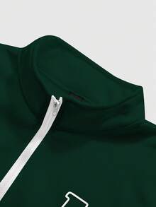 Manfinity Campus Court Sudadera con cremallera y cuello de pico para hombres, con gráfico de letras, media cartera y forro térmico, top de manga larga - Multicolor - Ver 6