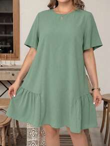 SHEIN Essnce Đầm ngắn tay màu đen cơ bản, dáng rộng thoải mái, mát mẻ, thoải mái cho nữ giới cỡ lớn, thích hợp mặc hàng ngày vào mùa xuân và hè, kiểu dáng cổ điển, thích hợp mặc đi nhà thờ, đồng phục giáo viên, trang phục đi chơi, trang phục đi nghỉ mát. - Màu xanh Bạc hà - Xem 3