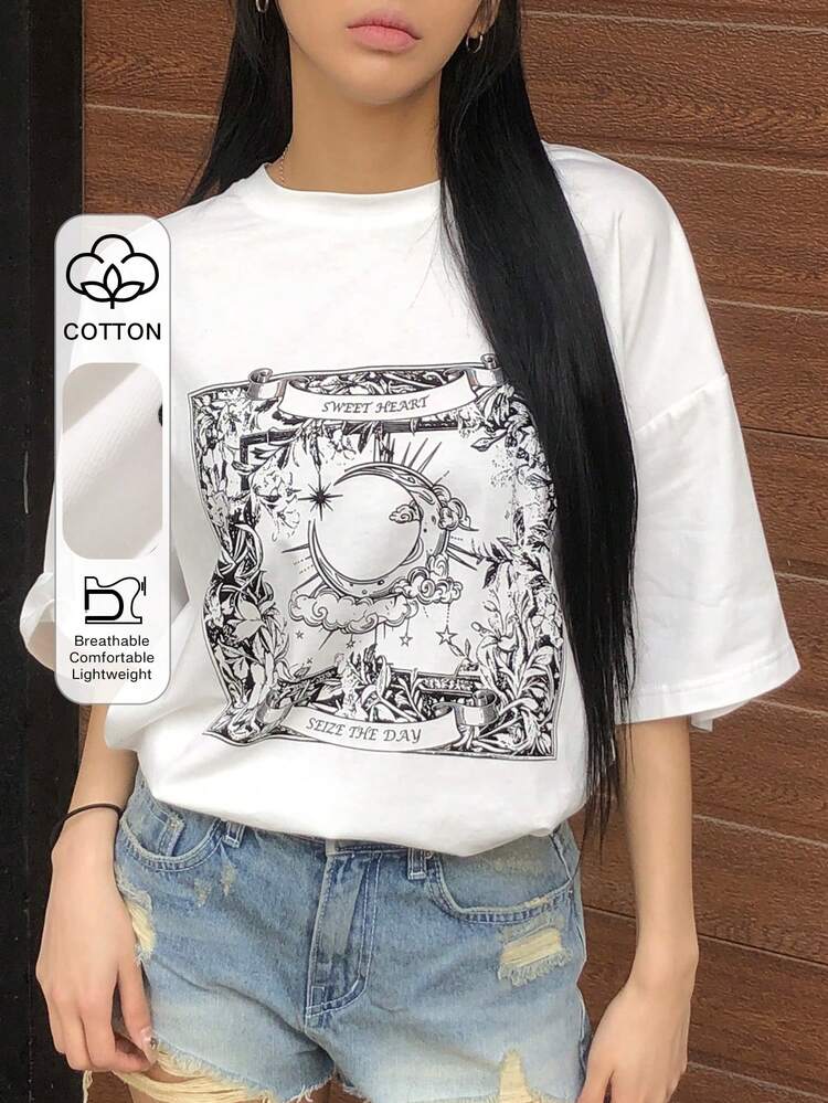 Women's Summer Round Neck Printed Loose Casual Short Sleeve Street T-Shirt