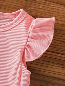 SHEIN 8件組女嬰 (0-3歲) 夏季可愛白色度假休閒格紋向日葵短袖背心T恤上衣與短褲套裝 - 彩色 - 查看 4