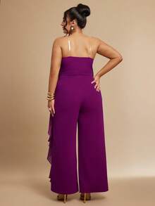 SHEIN BAE Mono informal de verano de talla grande con unicolor y volante asimétrico en el bajo - Morado - Ver 7