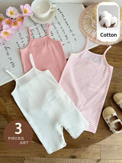 LMoss Kids Set de 3 piezas de body de tirantes elásticos de unicolor lindo para bebé niña en verano
