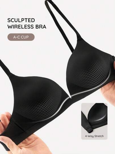 Bralution Women's Black Casual Comfy Fabric Plain Padded Bra