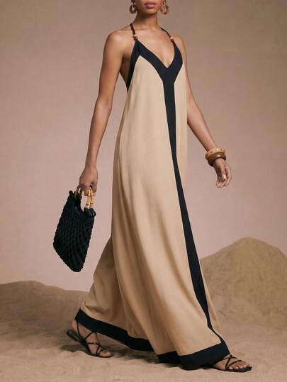 Zivah 2026 New Arrival Casual Linen Bohemian Beach Resort Elegant Color Block Long Pants, Unique Patchwork Elements, Yellow Tone, Boho Chic Holiday Long Trousers