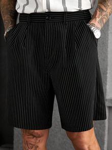 Manfinity CasualCool Quần đùi Bermuda nam màu đen sọc, dáng rộng, thoải mái. - màu đen - Xem 4