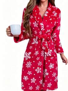 1pc Women Sleepwear Robe, Printed Stylish Bathrobe, Loose Fit Long Sleeve Soft Plush Warm Robe For Winter, Suitable For Party, Everyday, Student Summer Wedding Home Bathroom Decor - Pink - View 6