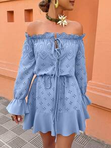 Flora Isola Flora Isola Women's Off-Shoulder Frill Casual Party Dress - Baby Blue - View 3