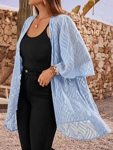 EMERY ROSE 大码女式夏季休闲百搭度假和服外套 - 淺藍色 - 查看 3