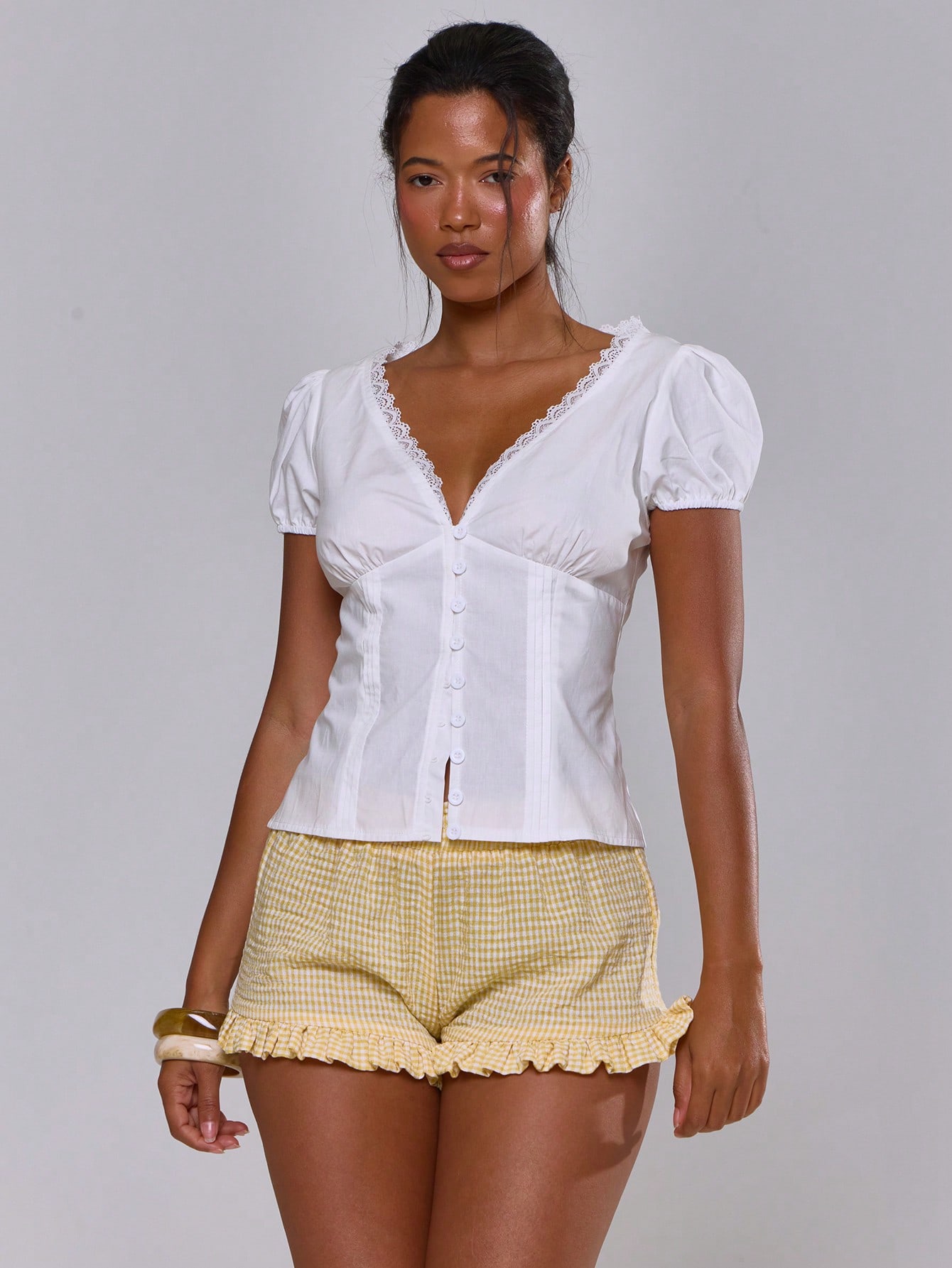Lace trim fitted shirt
