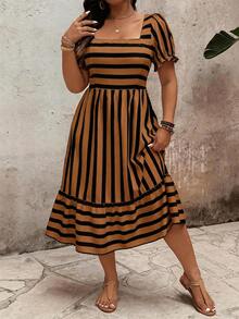 SHEIN Clasi Vestido largo elegante con estampado para mujer de talla grande, para primavera y verano - Café integral - Ver 1
