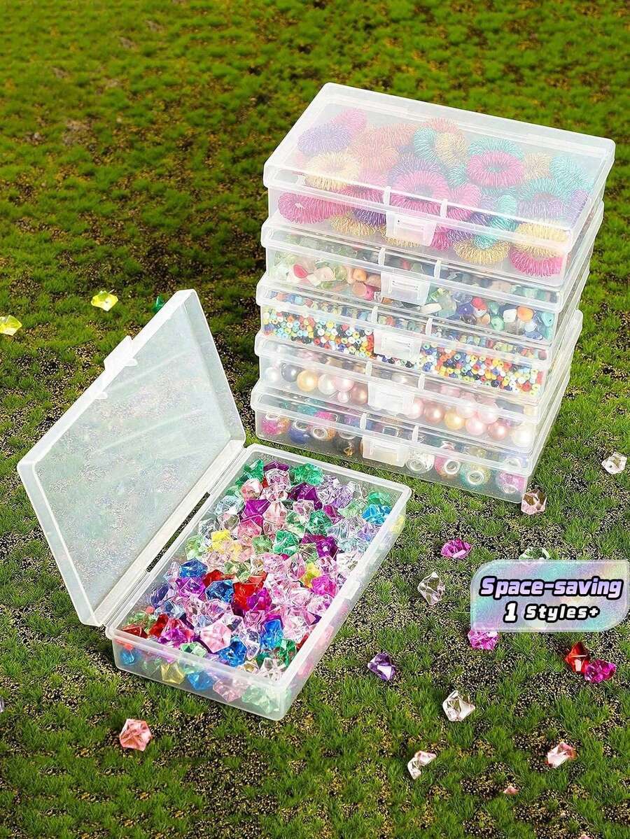SHEIN 4 piezas Caja de almacenamiento de plástico transparente para piezas, componentes electrónicos, anzuelos de pesca, accesorios de pesca, joyas, muestras y juguetes - transparente - Ver 1