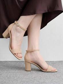 CUCCOO BIZCHIC Women's Fashion Comfortable Round Toe Buckle Ankle Belt Thick Heel Sandals, Multi-Functional Spring And Summer Shoes New, Elegant And Simple, Versatile - Almond color - View 8