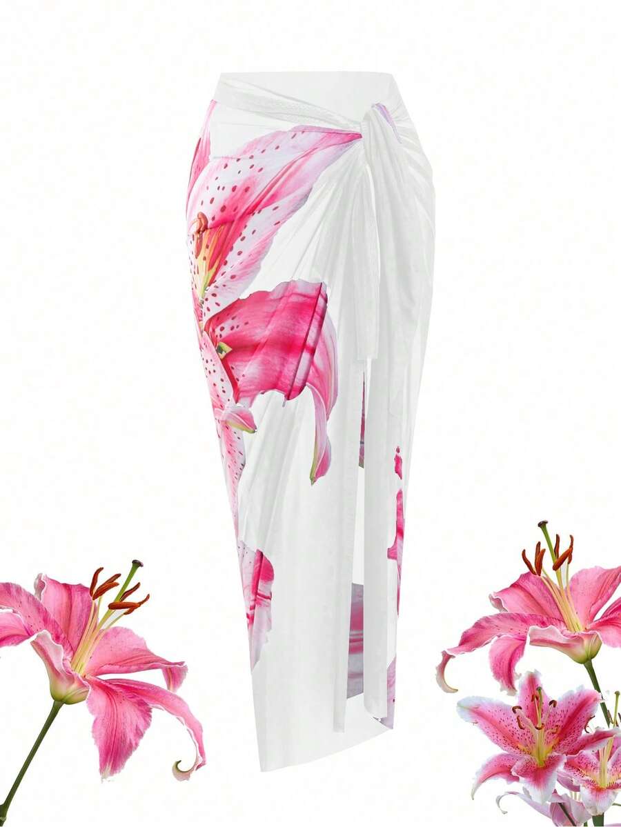 Swim Oasis 大码女式 Oasis 高端印花长款雪纺连衣裙,适合夏季海滩度假 - 彩色 - 查看 1