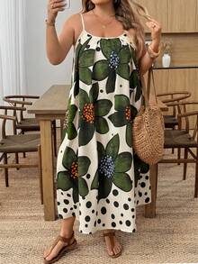 SHEIN CURVE+ Váy dáng ôm US22, thích hợp cho lễ hội âm nhạc, kỳ nghỉ biển, phong cách bohemian, họa tiết hoa nhí, váy slip dress thường ngày, váy mùa hè cho nữ. - Nhiều màu - Xem 9