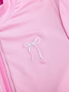 SHEIN Girlism Tween Girl Tween Girls' Casual Everyday Comfortable Fitted Solid Color Butterfly Embroidered Athleisure Set - Pink - View 8