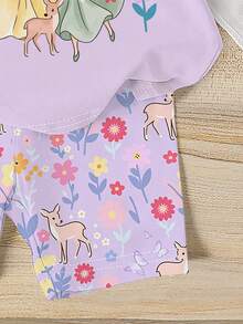 Summer Baby Girl Casual Multi-Piece Set, Brown & Apricot Leopard Print Cartoon Rabbit Pattern, Round Neck Short Sleeve T-Shirt & Shorts - Multicolor - View 6