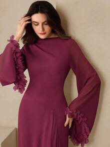 Graceveil Vestido largo elegante de mujer con diseño de manga con volantes de parche de gasa rosa - Burdeos - Ver 7