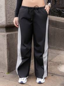 Xuxu's by Gio Women's Spring And Summer Concert Streetwear Going Out Color-Blocked Parachute Pants Black - Black - View 6