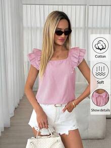 Easowa Camisa de mujer a rayas con detalle de lazo en la espalda y mangas con volantes - Rosa - Ver 5