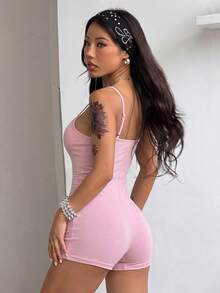 Coolane 女士春夏街头风时尚Y2K音乐节性感镂空弹力背心短连体裤 - 淺粉色 - 查看 7